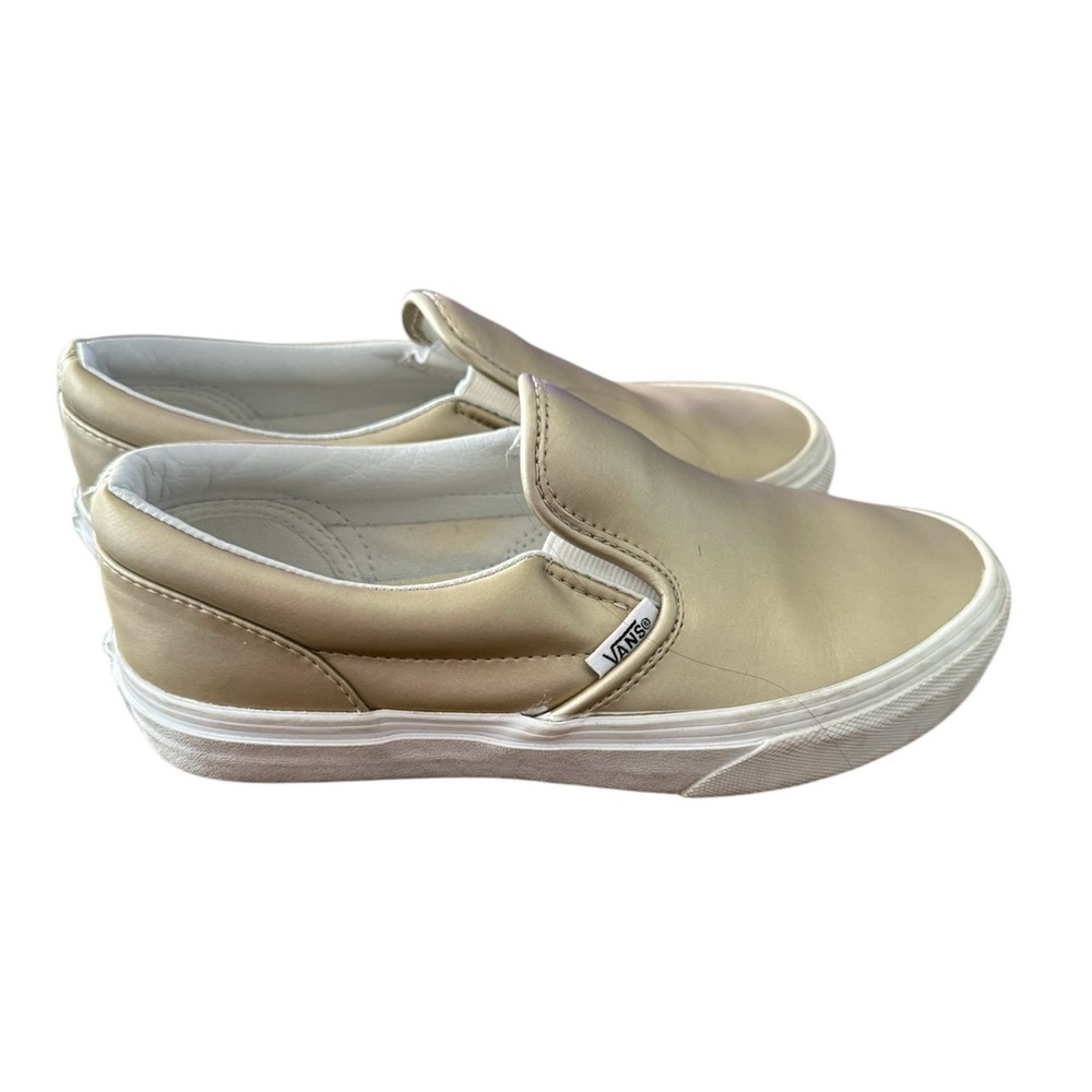 Vans Gold Metallic Low Top Sneakers Skateboard Shoes Girls Size 3 Leather Slip